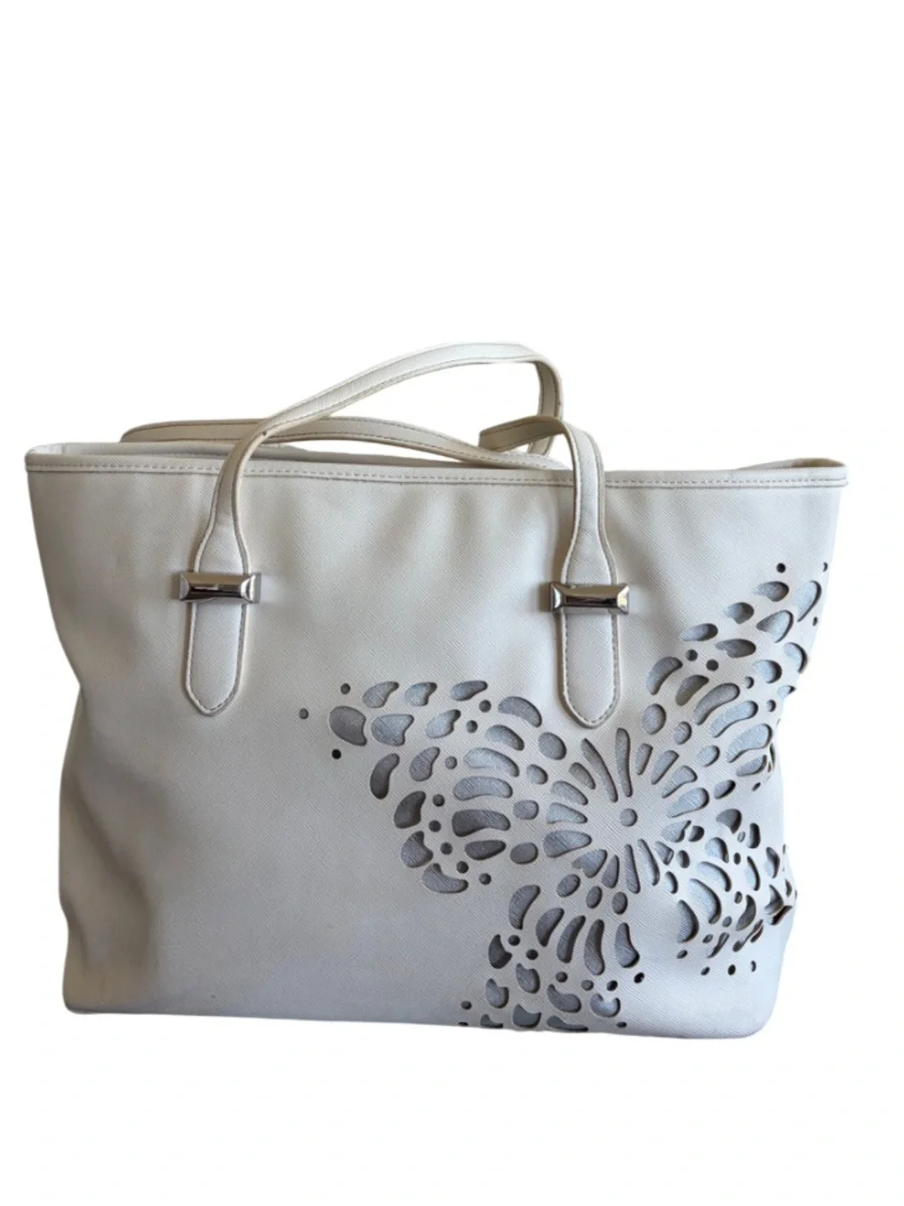 RESERVED SNOB ESSENTIALS Butterfly Tote Bag Cream Shoulder Handbag Cutout Purse - Picture 2 of 16